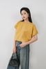 FAS33998 - Áo sơ mi kiểu công sở vải thô kate dáng croptop cổ tròn tay rộng bo chun rút tạo kiểu - PANTIO