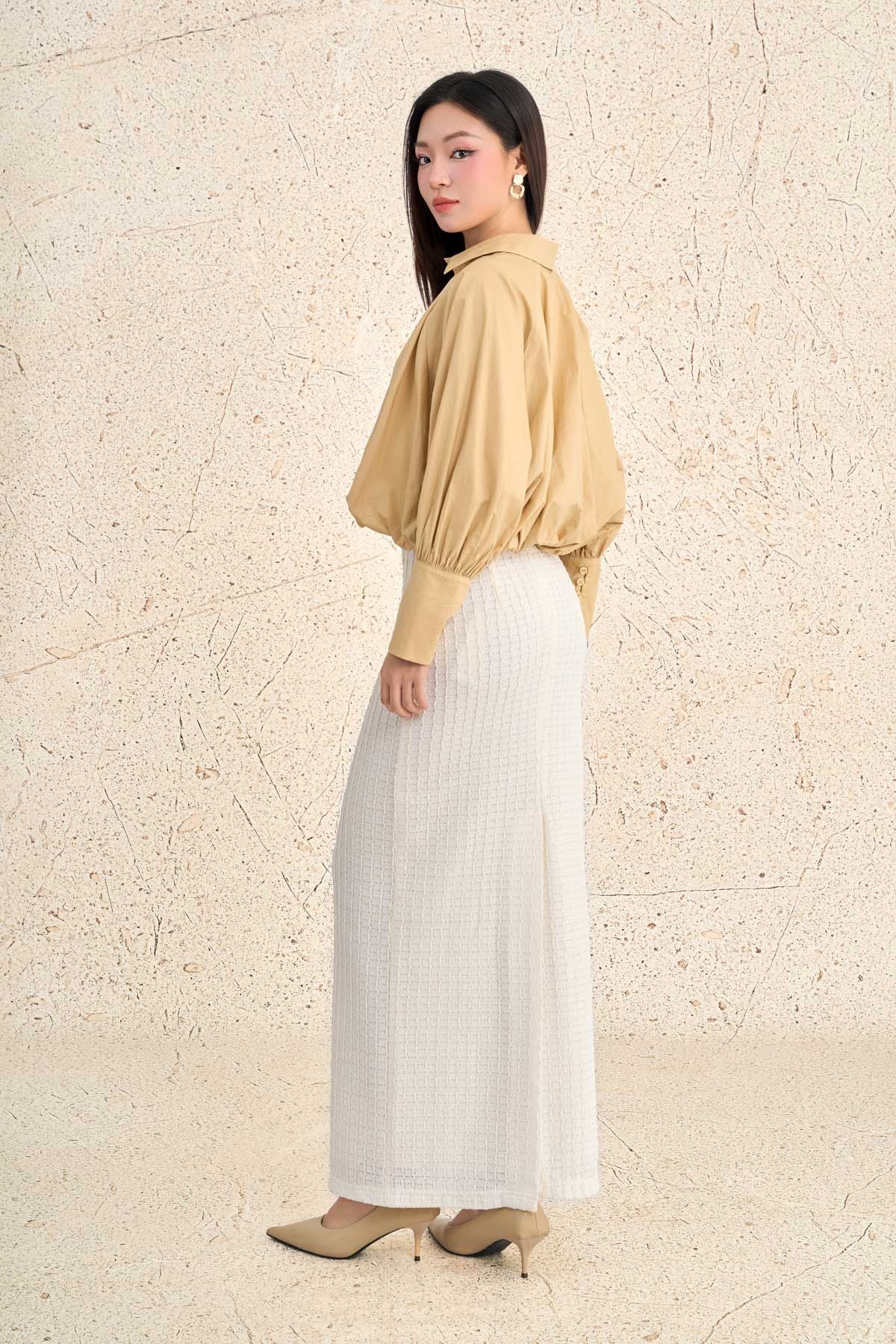 BJD73633 - Chân váy dài công sở vải thô dáng bút chì cạp liền khóa thân sau - PANTIO