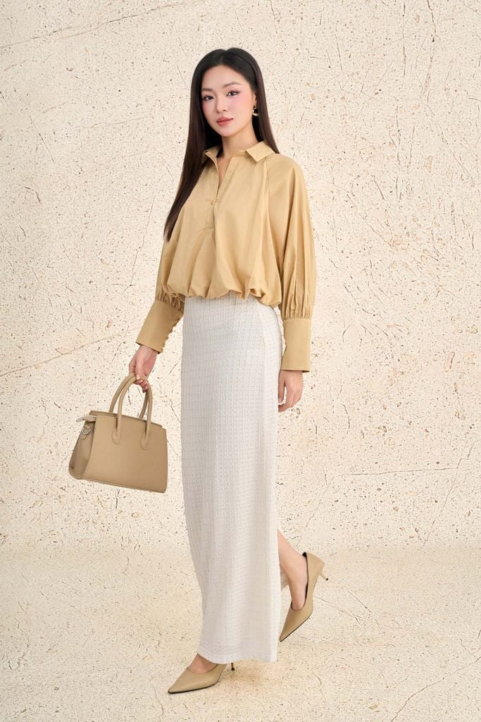 BJD73633 - Chân váy dài công sở vải thô dáng bút chì cạp liền khóa thân sau - PANTIO