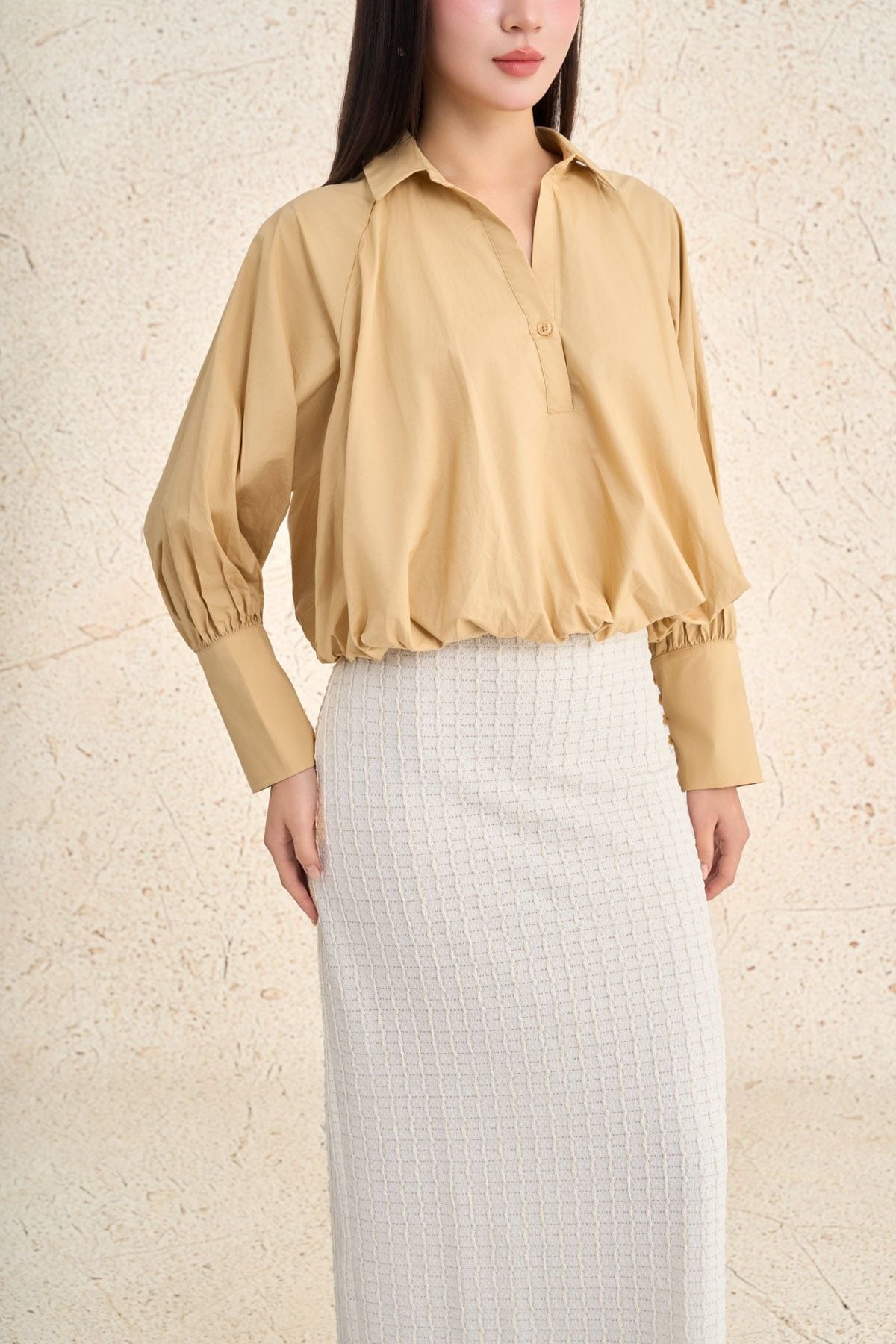 BJD73633 - Chân váy dài công sở vải thô dáng bút chì cạp liền khóa thân sau - PANTIO