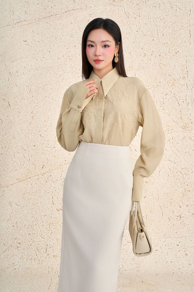 BJD93317 - Chân váy dài công sở vải thô dày dáng bút chì cạp liền khóa thân sau - PANTIO