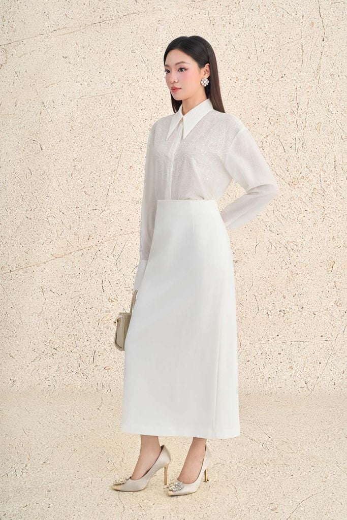 BJD93646 - Chân váy dài công sở vải thô đũi dáng suông cạp liền khóa thân sau - PANTIO