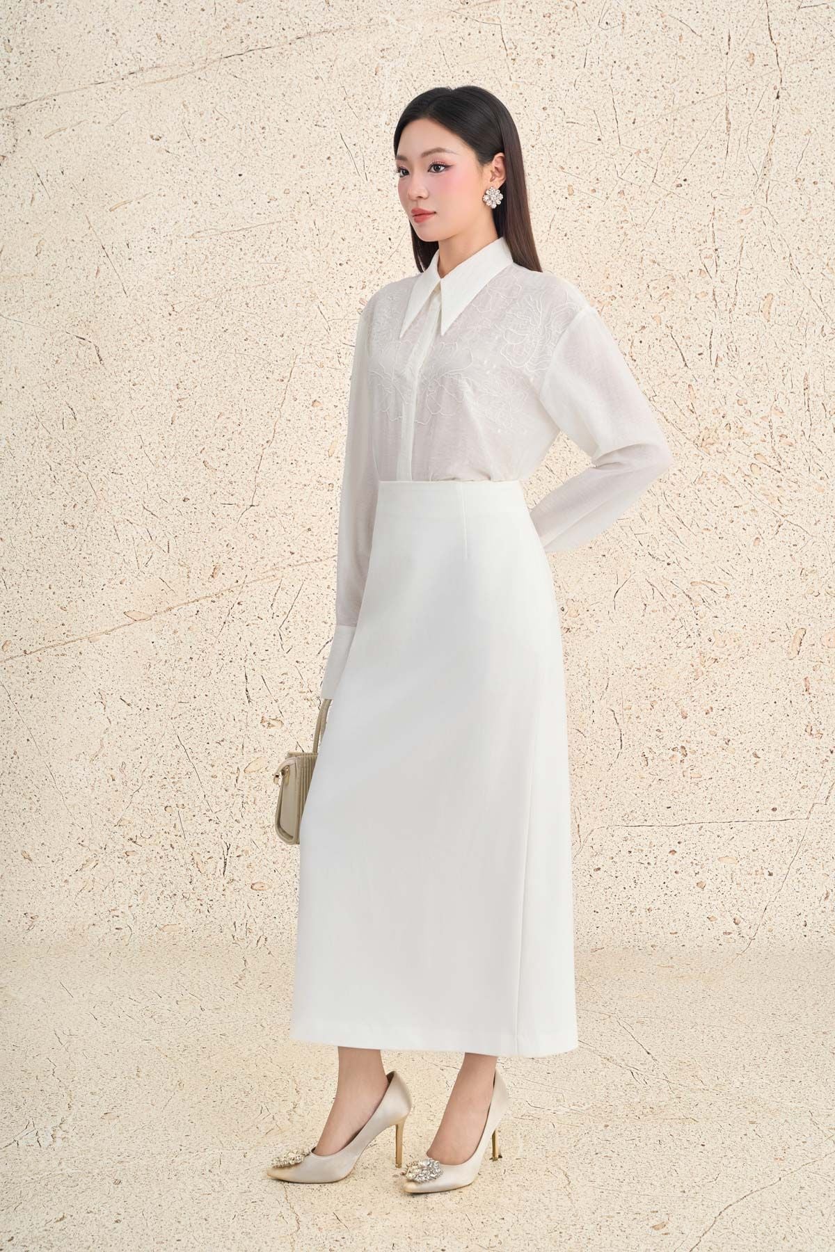 BJD93646 - Chân váy dài công sở vải thô đũi dáng suông cạp liền khóa thân sau - PANTIO