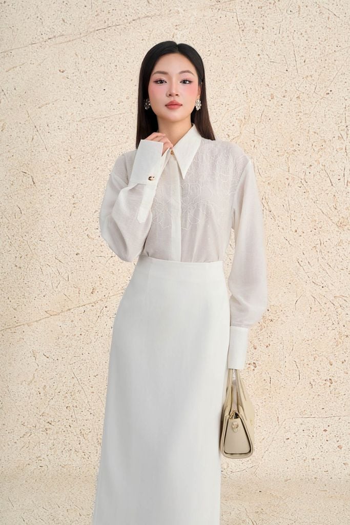 BJD93646 - Chân váy dài công sở vải thô đũi dáng suông cạp liền khóa thân sau - PANTIO