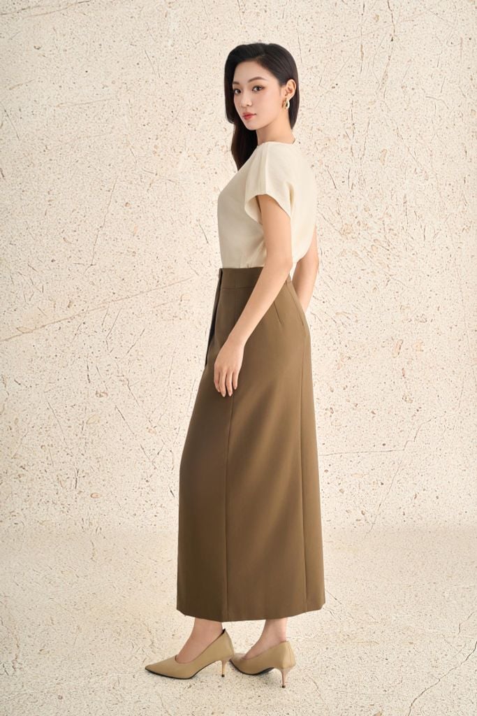 FAS34031 - Áo sơ mi công sở vải tơ dáng suông cổ lệch tạo kiểu tay chờm vai đính đá thời trang - PANTIO