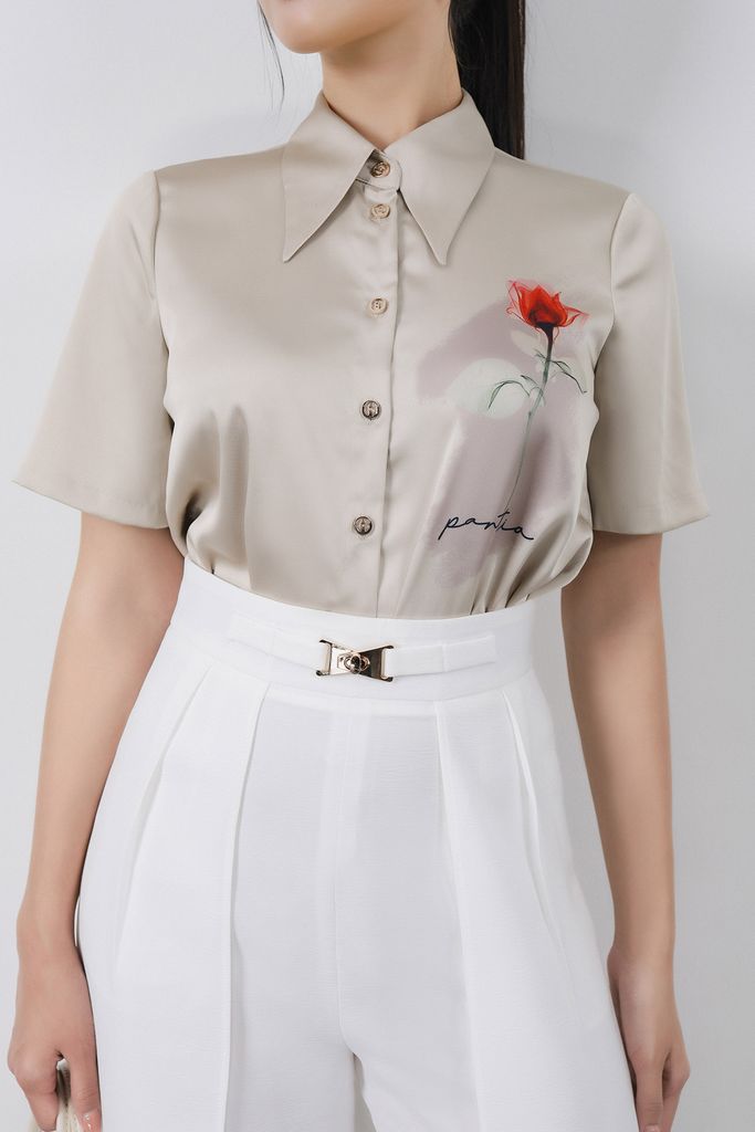 BQD73183 - Quần dài công sở vải phi cát dáng suông ống đứng phối vạt thời trang cạp đính phụ kiện kim loại - PANTIO