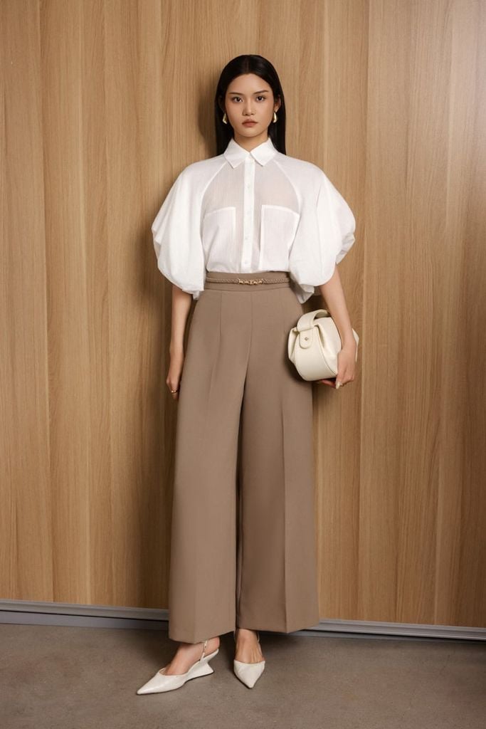 FQD51118 - Quần công sở vải tuytsi dáng suông cạp phối xích trang trí khoá thân sau - PANTIO