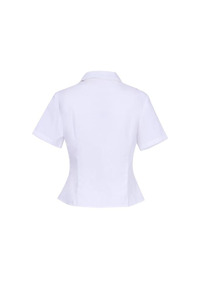 FAS34061 - Áo sơ mi công sở vải thô kate dáng ôm cổ đức tay cộc chiết eo kèm cà vạt thời trang - JAN.