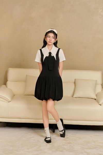 FAS34061 - Áo sơ mi công sở vải thô kate dáng ôm cổ đức tay cộc chiết eo kèm cà vạt thời trang - JAN.