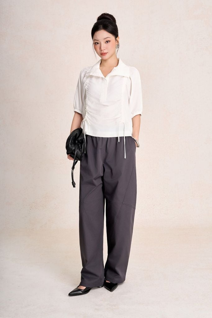 FQD51180 - Quần dài dạo phố vải kaki dáng bomber ống rộng cạp chun co giãn - PANTIO