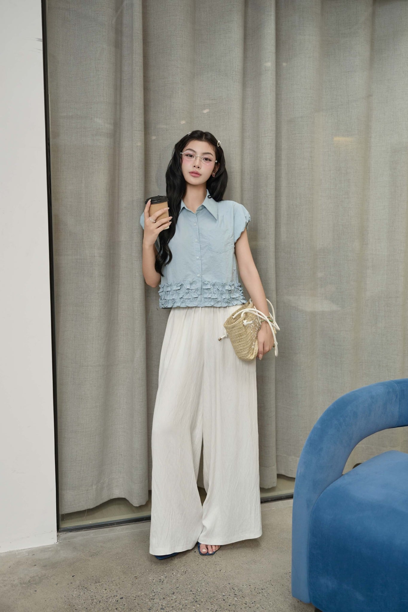 FQD31192 - Quần dài vải thô mỏng dáng suông ống rộng cạp chun co giãn - JAN.