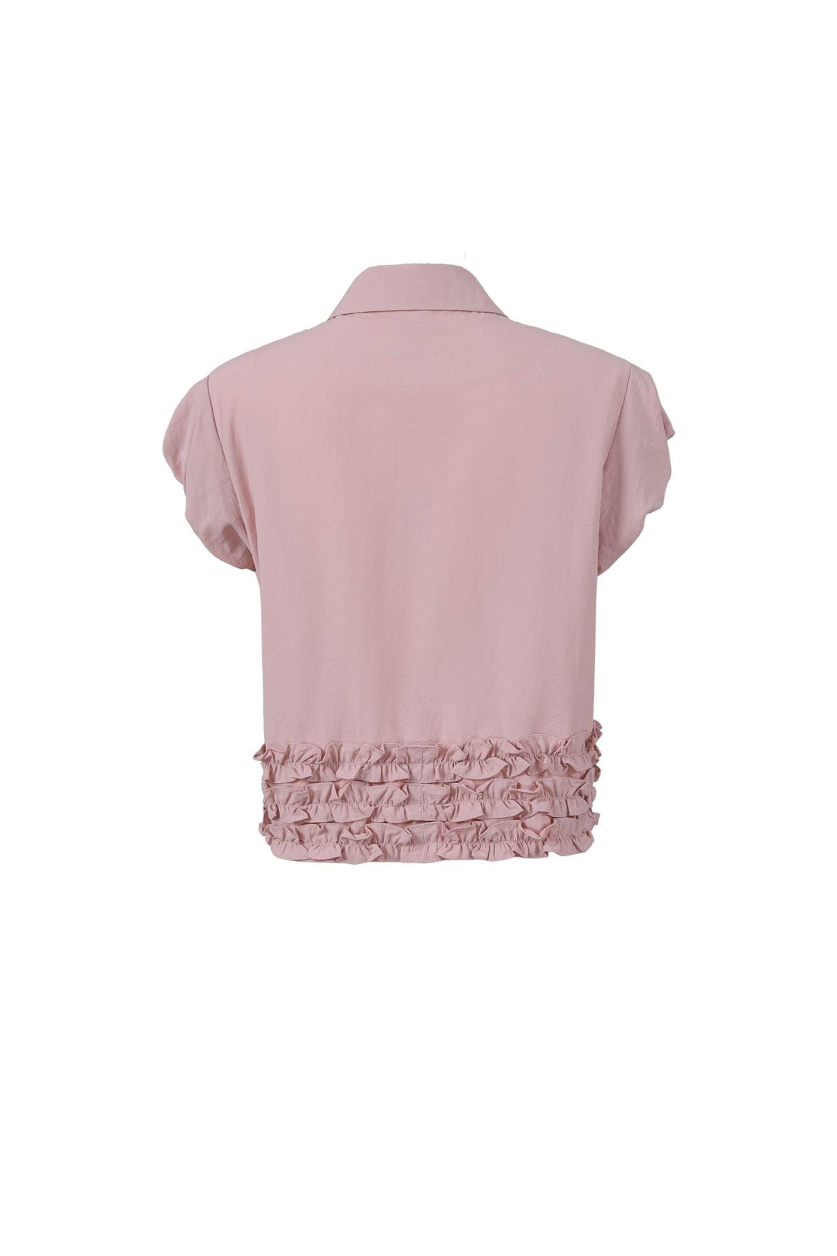 FAS34066 - Áo sơ mi vải thô dáng croptop cổ đức vai chờm gấu áo phối viền bèo tạo kiểu cài khuy trước - JAN.