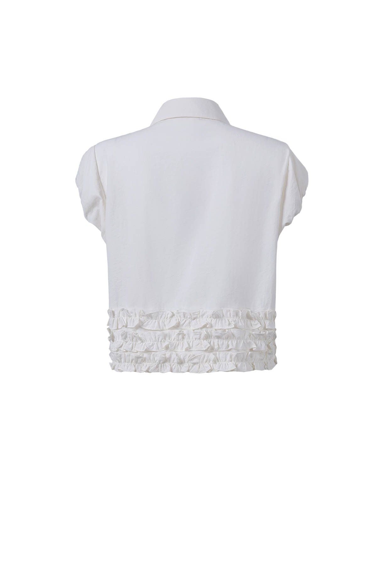 FAS34066 - Áo sơ mi vải thô dáng croptop cổ đức vai chờm gấu áo phối viền bèo tạo kiểu cài khuy trước - JAN.