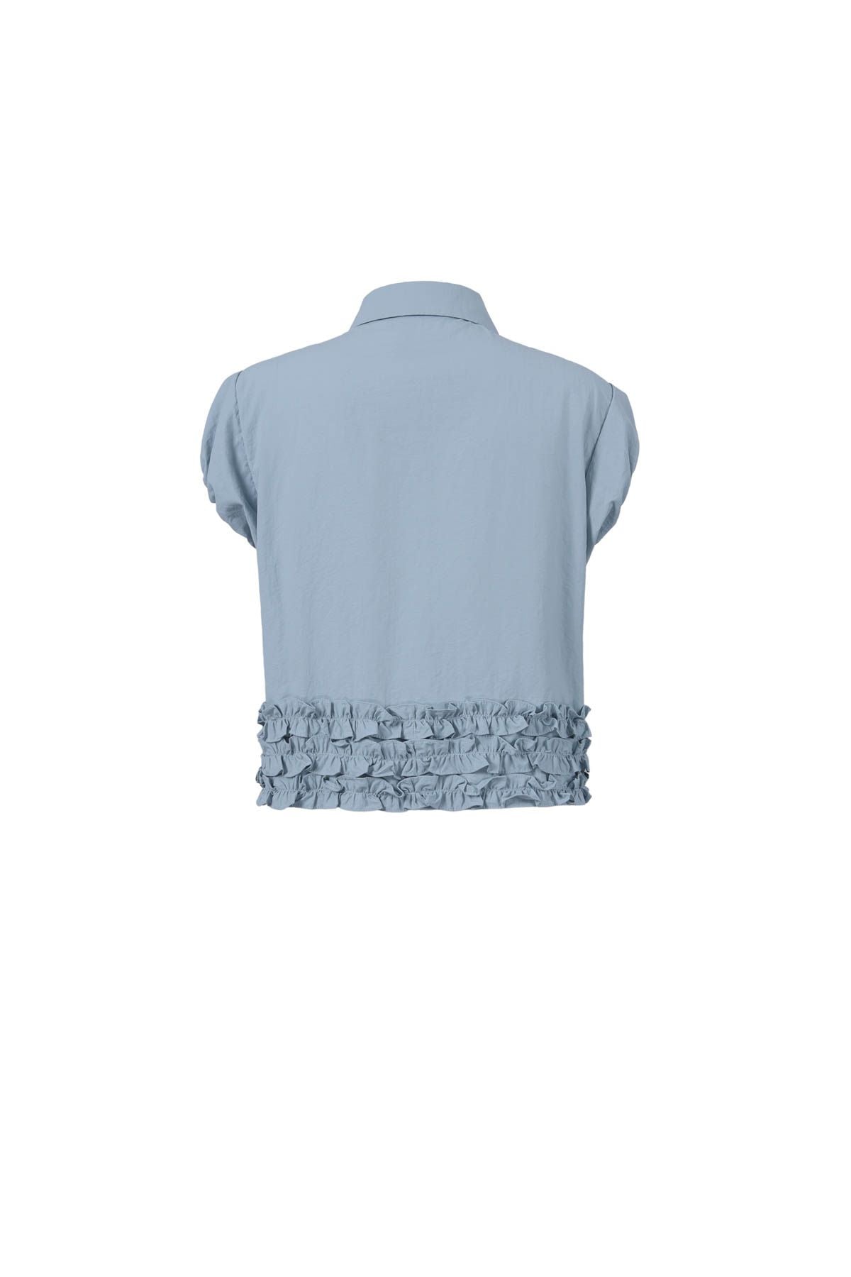 FAS34066 - Áo sơ mi vải thô dáng croptop cổ đức vai chờm gấu áo phối viền bèo tạo kiểu cài khuy trước - JAN.