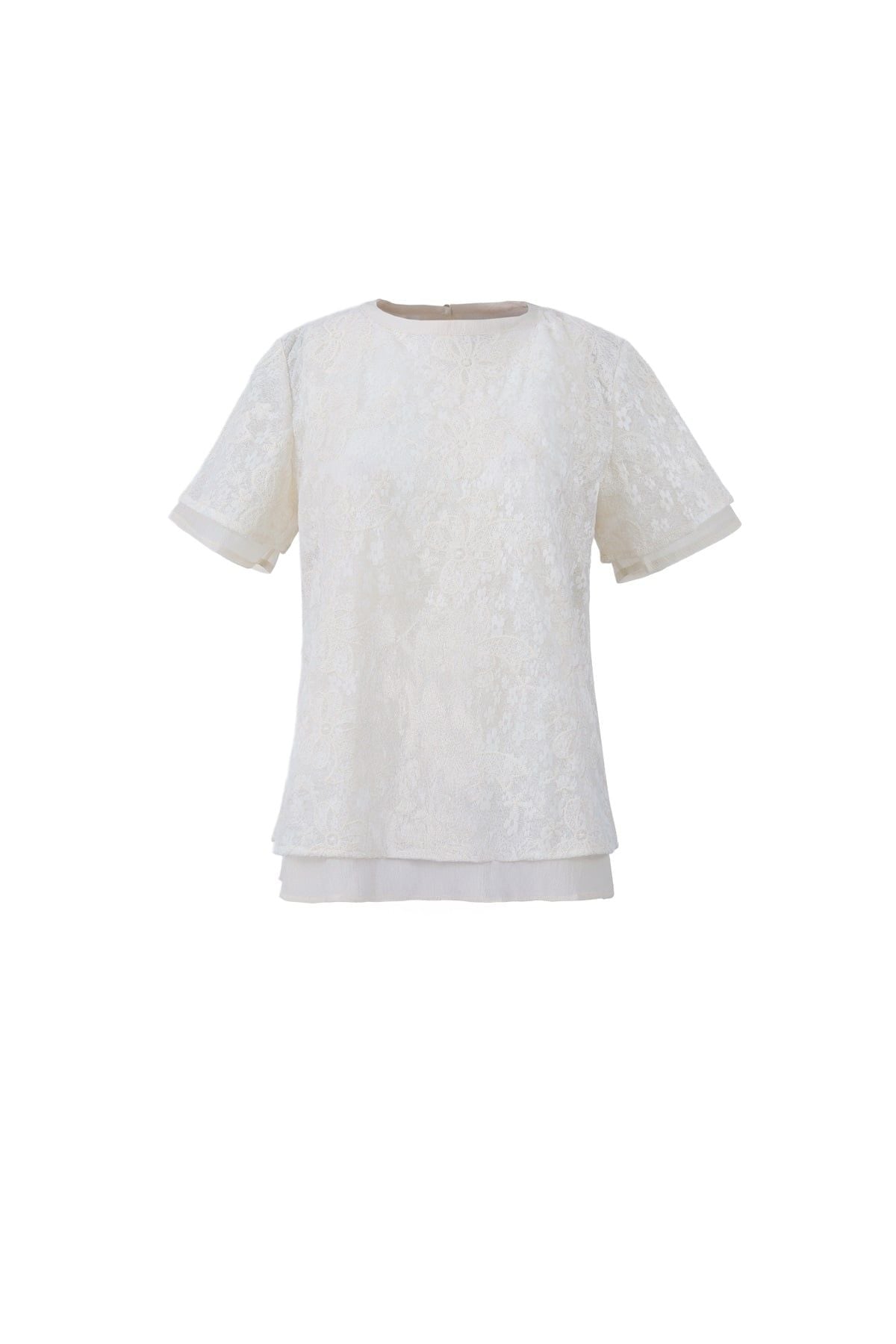 FAS34071 - Áo sơ mi vải ren hoa dáng suông hai lớp cổ tròn tay cộc - JAN.