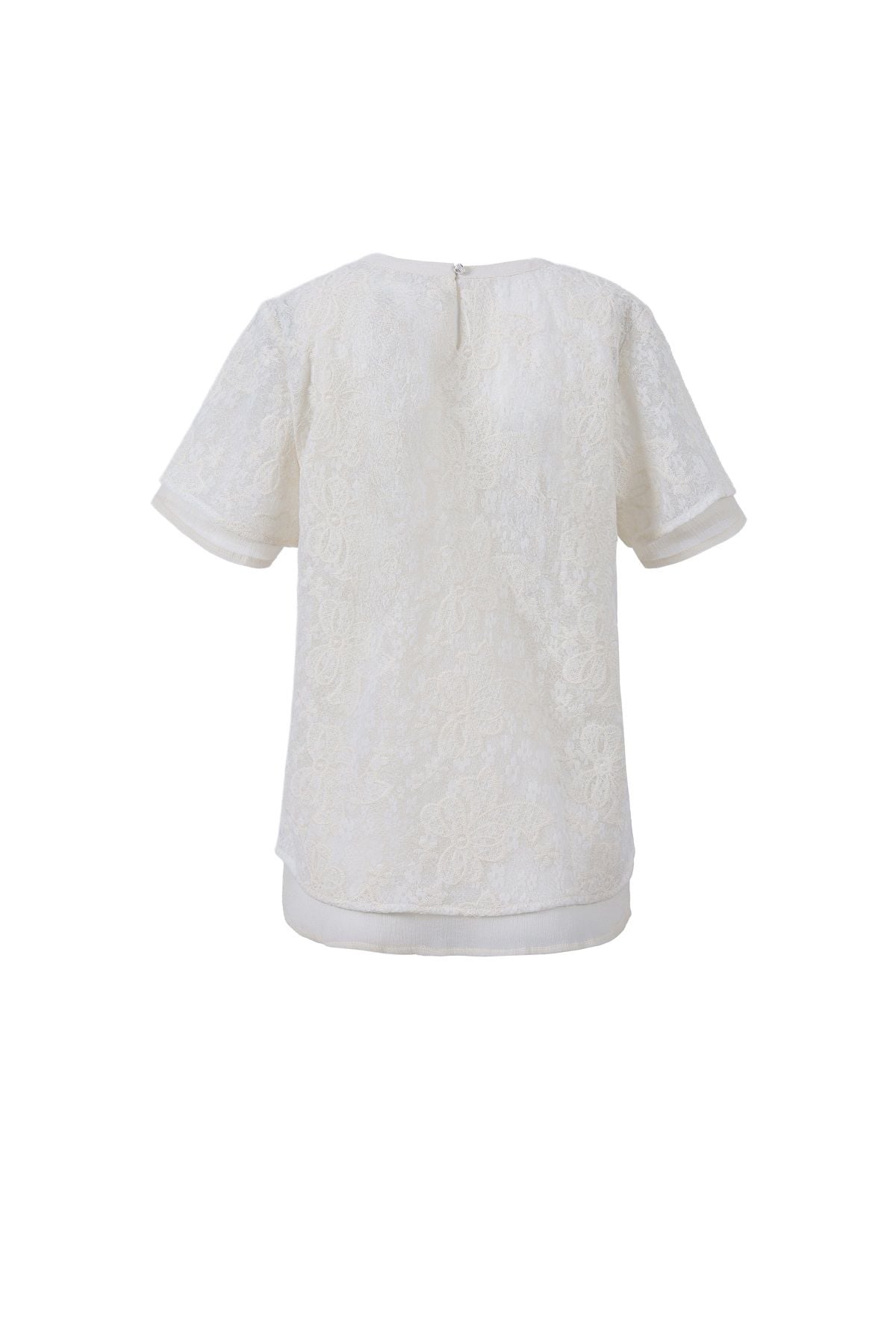 FAS34071 - Áo sơ mi vải ren hoa dáng suông hai lớp cổ tròn tay cộc - JAN.