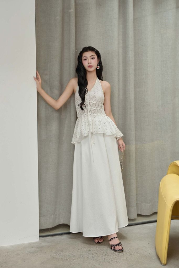 FAS34079 - Áo sơ mi kiểu vải tơ cổ kiểu thắt dây nơ dáng ôm thân áo bo chun co giãn đính nơ tạo kiểu - JAN.