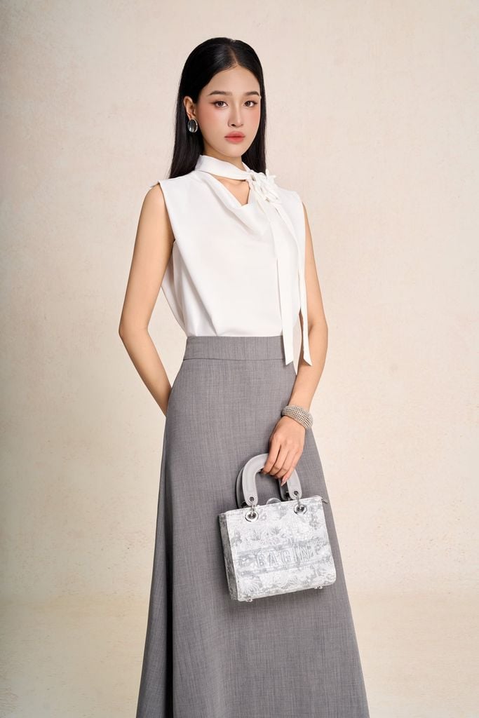 BJD33742 - Chân váy dài công sở vải thô đũi dáng chữ A cạp cao khoá thân sau - PANTIO