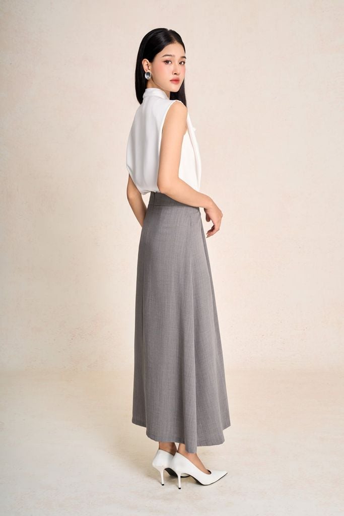 BJD33742 - Chân váy dài công sở vải thô đũi dáng chữ A cạp cao khoá thân sau - PANTIO