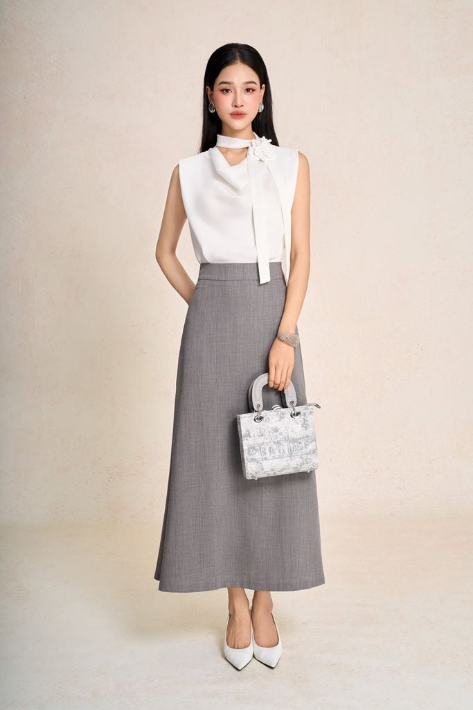 BJD33742 - Chân váy dài công sở vải thô đũi dáng chữ A cạp cao khoá thân sau - PANTIO