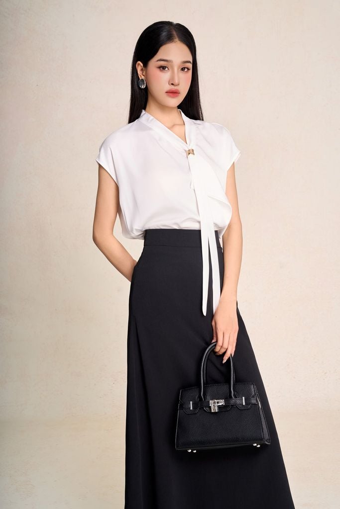 BJD33742 - Chân váy dài công sở vải thô đũi dáng chữ A cạp cao khoá thân sau - PANTIO