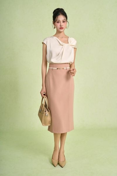 FAS34127 - Áo sơ mi công sở vải lụa cát cổ kiểu phối vạt tay chờm thời trang - PANTIO