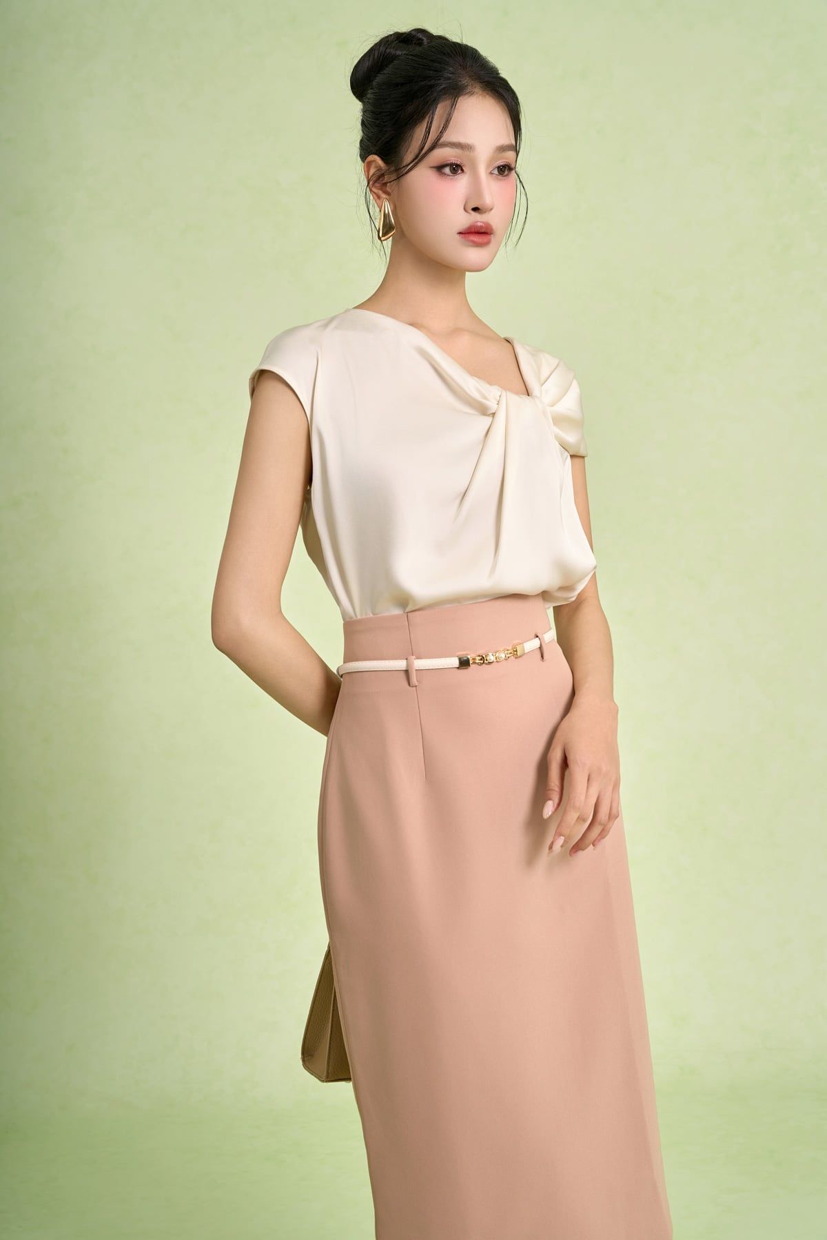 FJD51416 - Chân váy dài công sở vải thô nhung dáng bút chì cạp cao xẻ tà sau - PANTIO