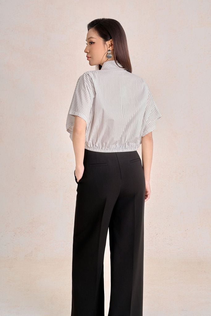 FAS34139 - Áo sơ mi công sở vải thô kate dáng ngắn cổ đức tay lỡ gấu áo bo chun tạo kiểu - PANTIO