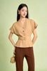 FAS34143 - Áo sơ mi kiểu công sở vải thô đũi dáng peplum cổ xẻ V tay chờm thân áo đính khuy thời trang eo phối dây đai - PANTIO