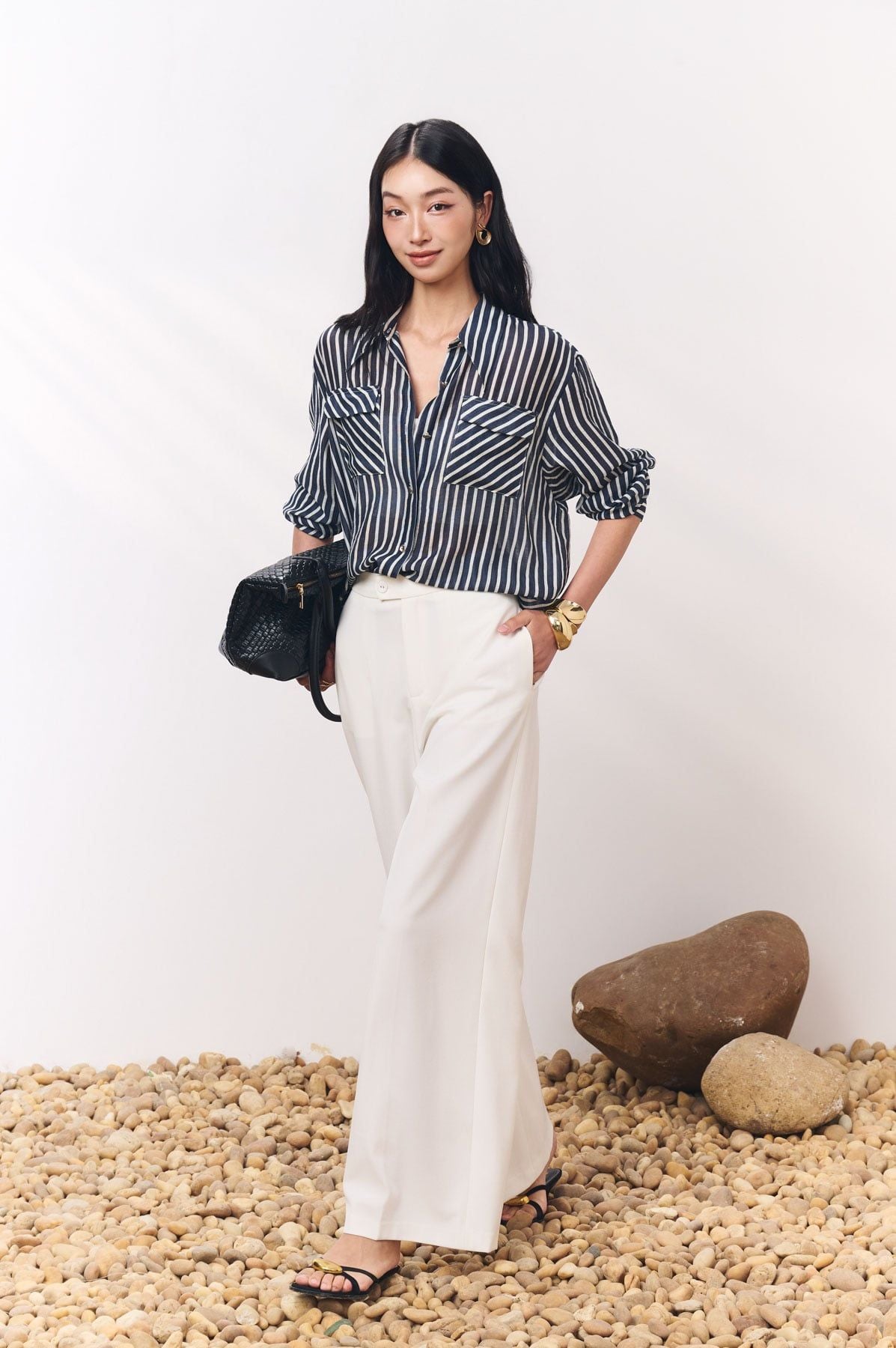 BQD93581 - Quần dài công sở vải tuytsi dáng suông ống rộng thời trang khoá thân sau - PANTIO