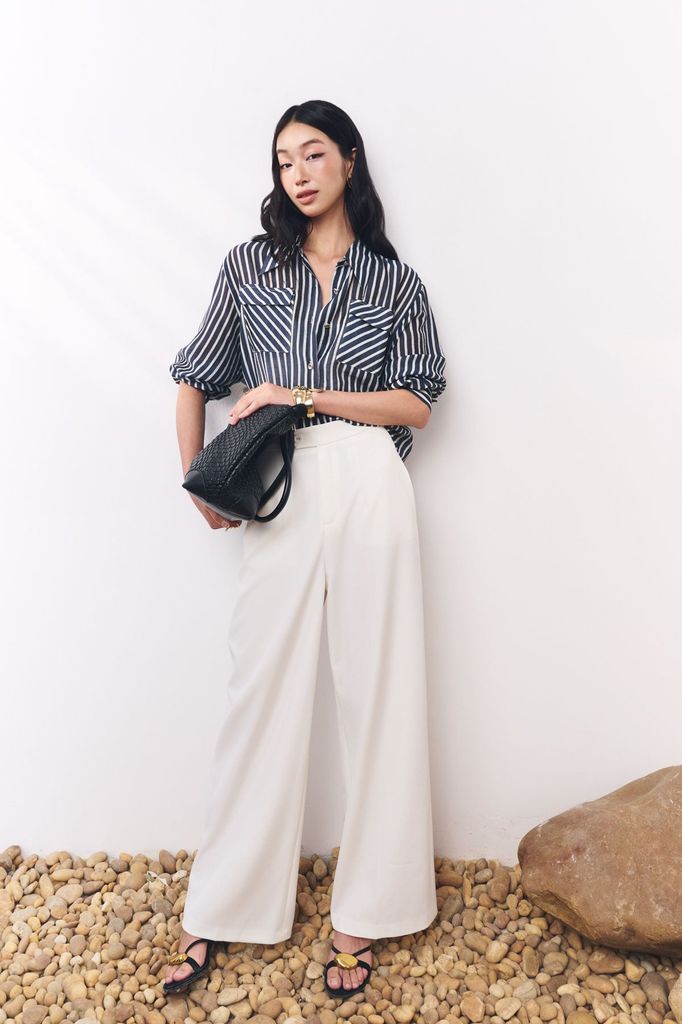 BQD93581 - Quần dài công sở vải tuytsi dáng suông ống rộng thời trang khoá thân sau - PANTIO