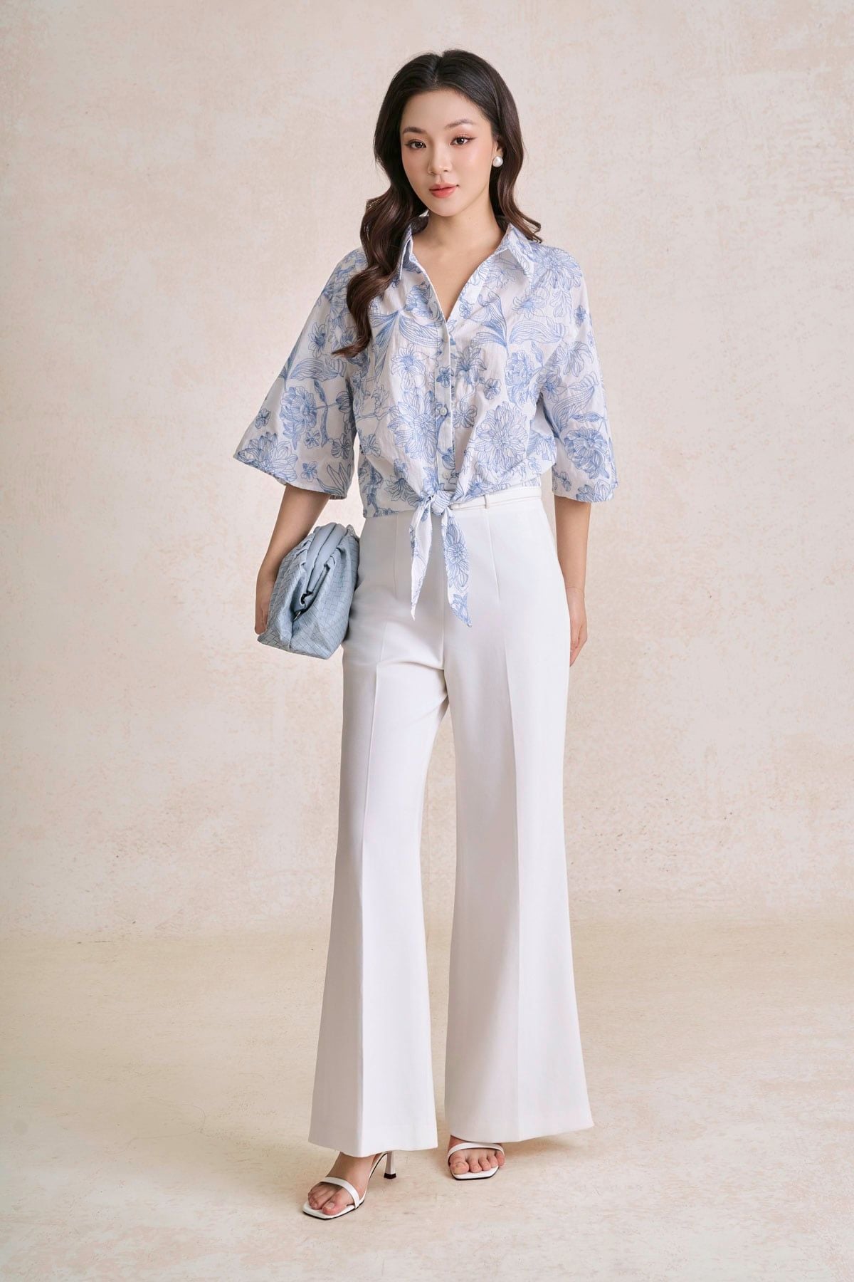 FAS34159 - tylekeo8888 công sở vải cotton dáng ngắn cổ bẻ tay lửng gấu áo phối vạt thắt tạo kiểu - tỷ lệ kèo 8899