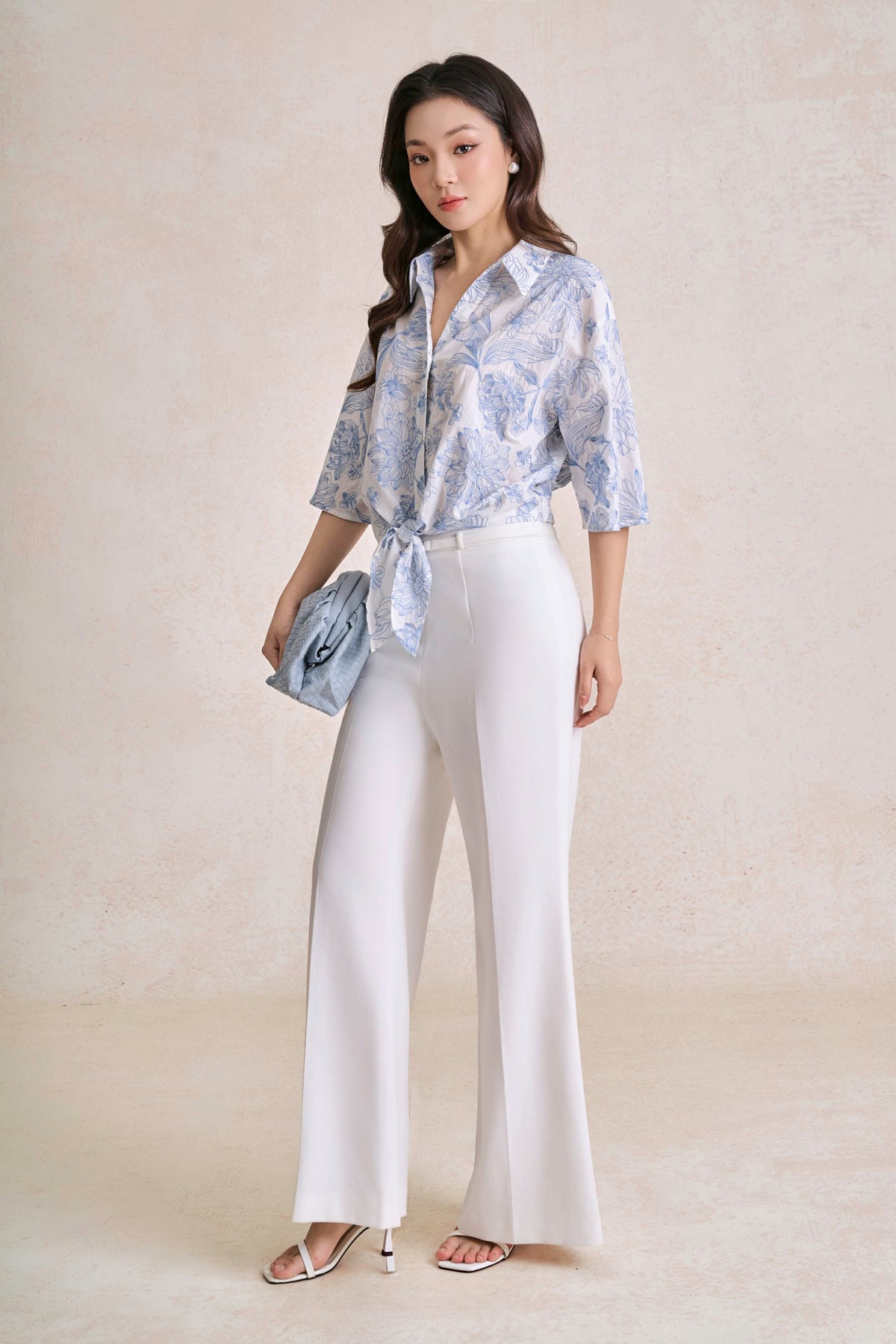 FAS34159 - tylekeo8888 công sở vải cotton dáng ngắn cổ bẻ tay lửng gấu áo phối vạt thắt tạo kiểu - tỷ lệ kèo 8899