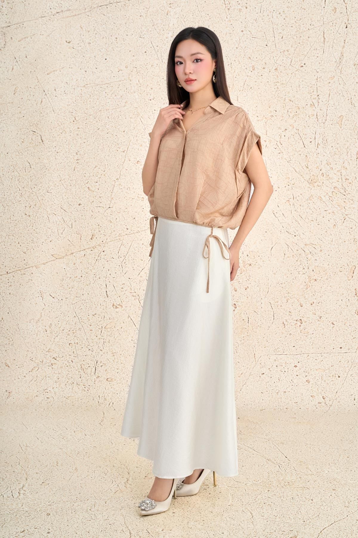 BJD13656 - Chân váy dài dạo phố vải tơ dáng chữ A thời trang khoá thân sau - PANTIO