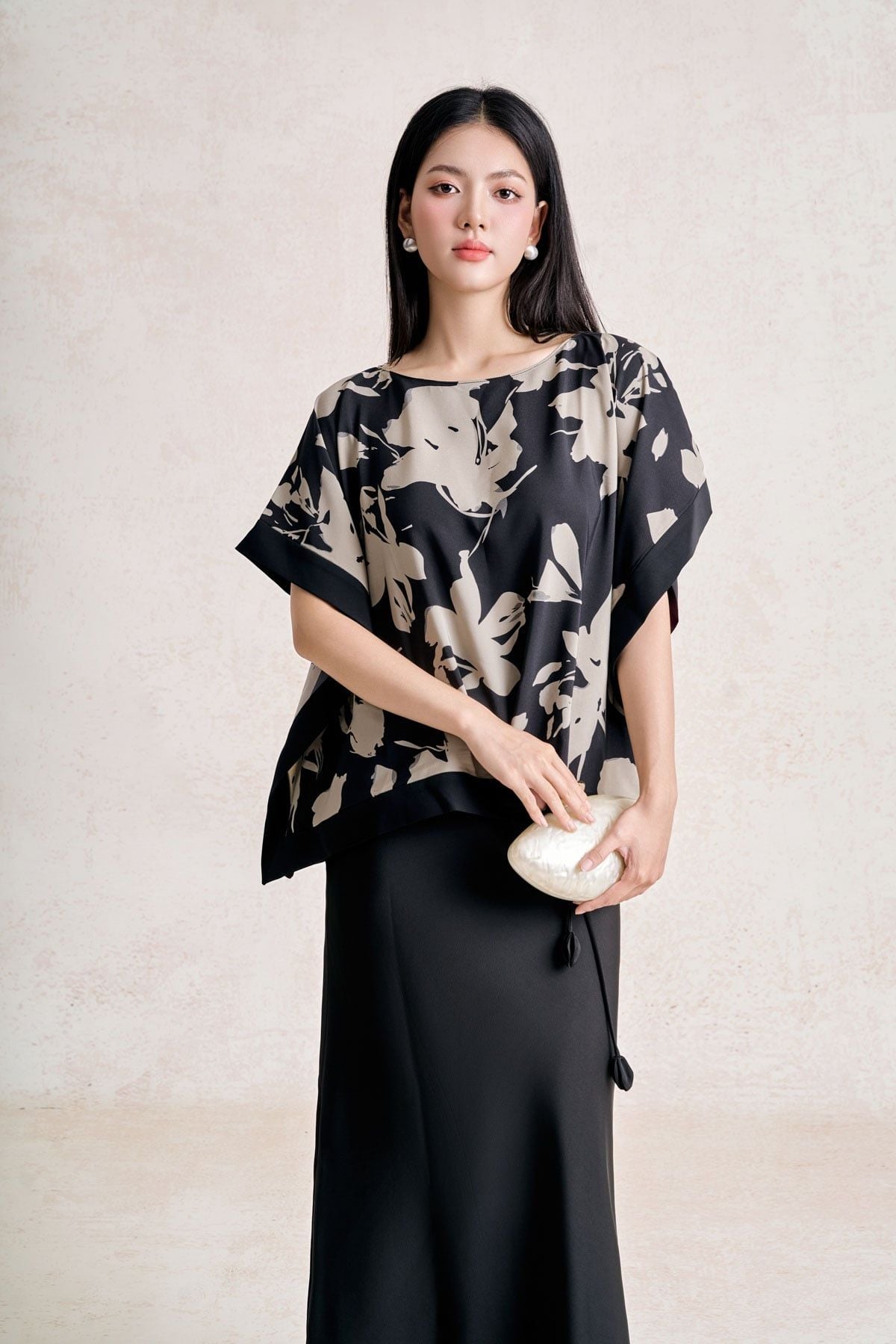 FAS34183 - tylekeo8888 công sở vải thô lụa dáng suông cổ thuyền tay cánh dơi thời trang - tỷ lệ kèo 8899