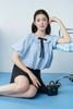 FAS34191 - tylekeo8888 công sở vải tơ dáng ngắn cổ bẻ đính nơ tay bồng tạo kiểu gấu áo bo chun ôm - JAN.