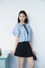 FAS34191 - tylekeo8888 công sở vải tơ dáng ngắn cổ bẻ đính nơ tay bồng tạo kiểu gấu áo bo chun ôm - JAN.