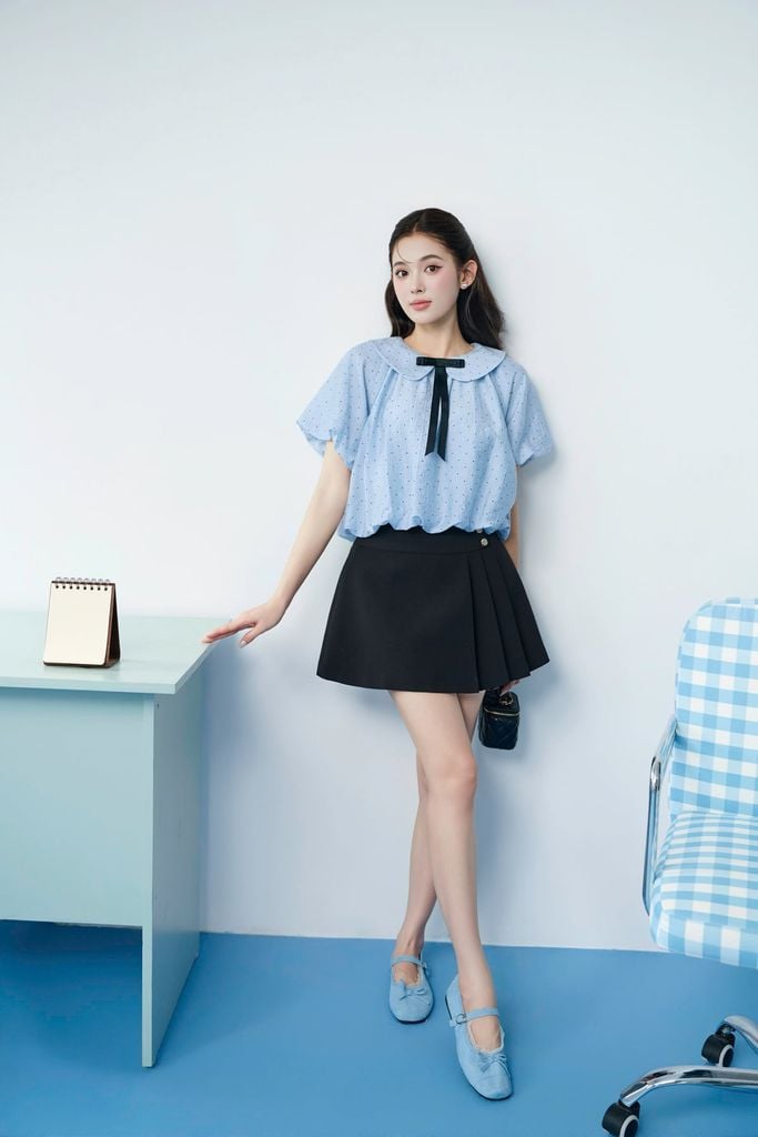 FJN3765 - tylekeo88ax ngắn vải thô dáng chữ A cạp phối khuy tạo kiểu thân váy xếp ly lệch hông tạo kiểu - JAN.