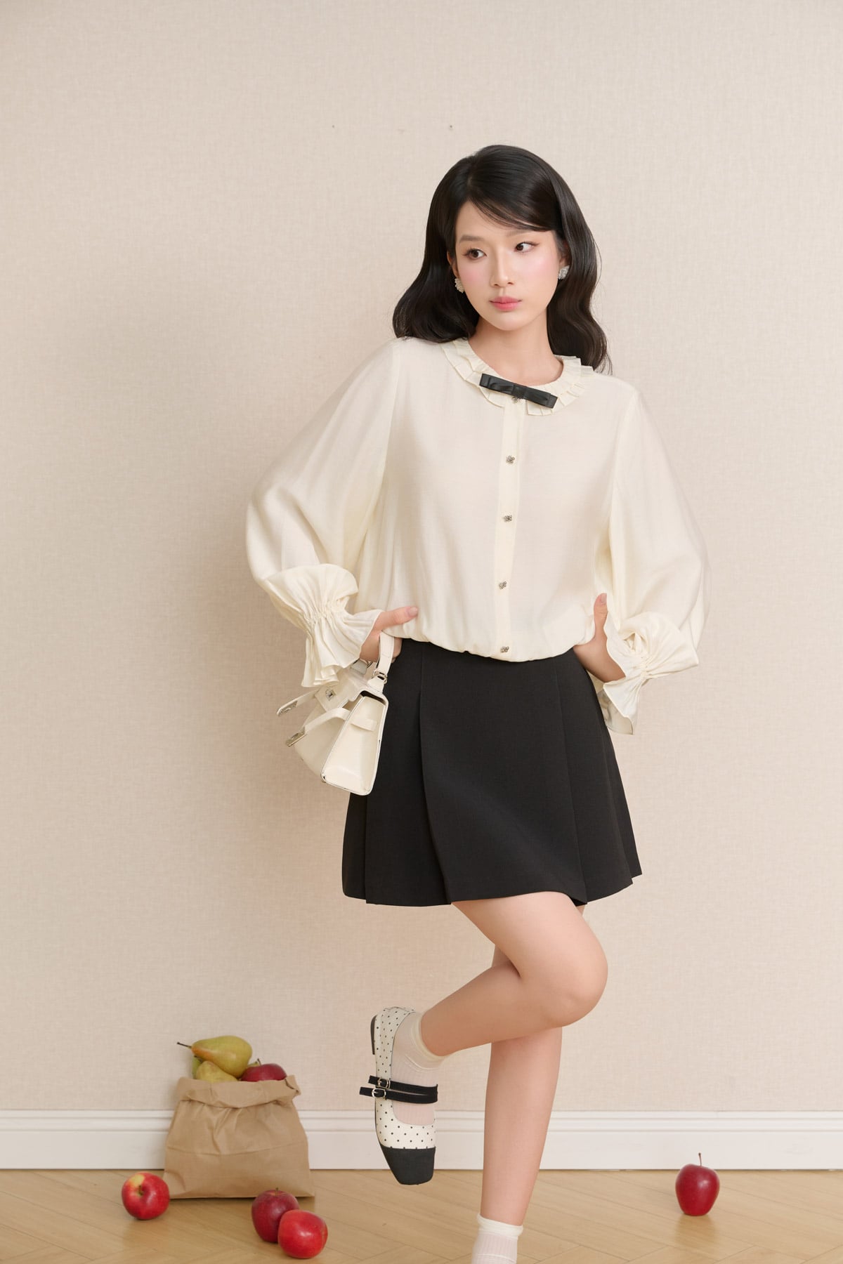 FJN3773 - Chân váy ngắn vải thô dày dáng chữ A thân váy phối ly tạo kiểu khoá thân sau - JAN.