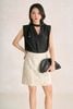 FAS34203 - Áo sơ mi công sở vải tơ dáng suông cổ xẻ phối vạt tay chờm thân áo đính khuy đá tạo kiểu - PANTIO