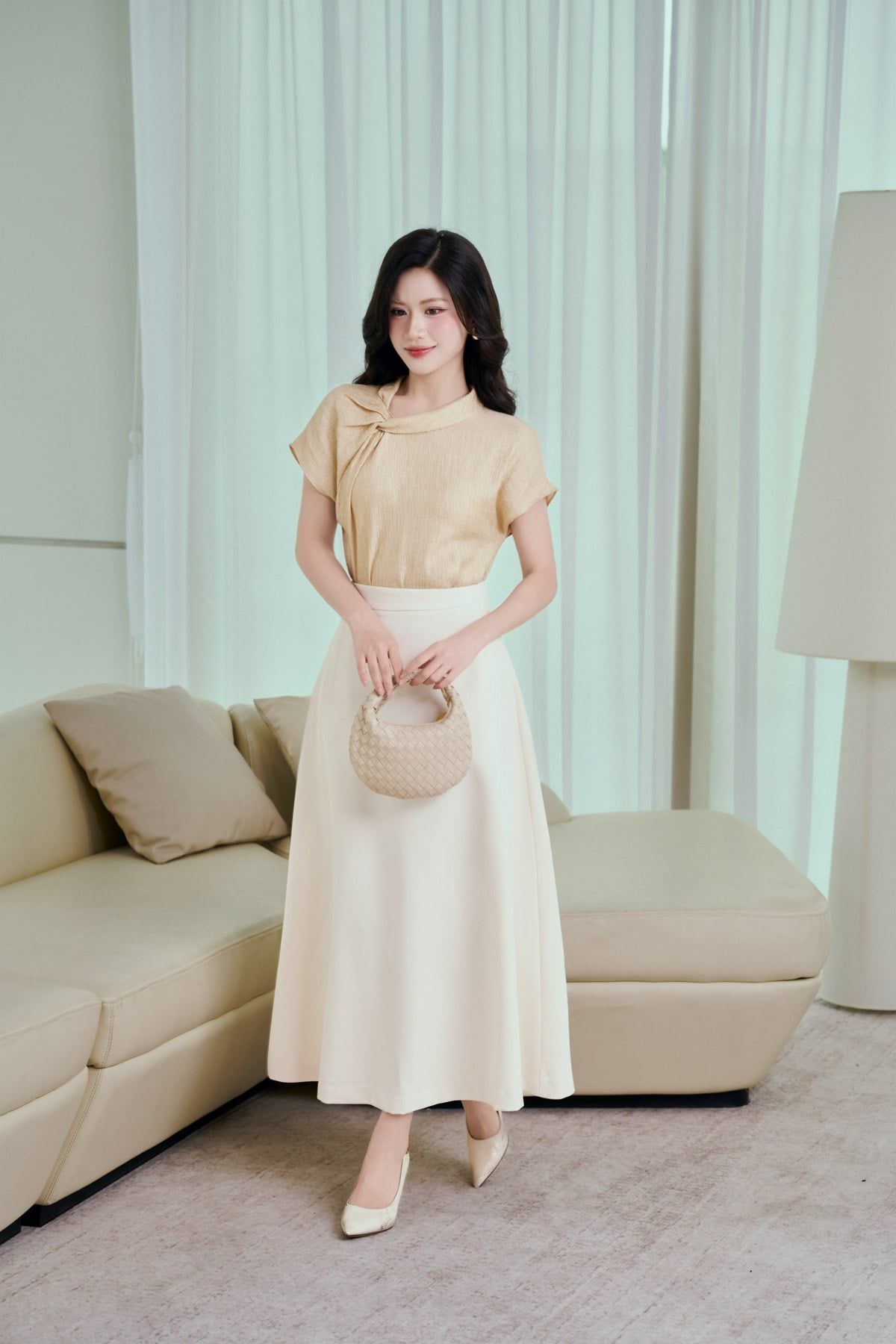 BJD33782 - Chân váy dài vải thô dáng chữ A cạp cao thời trang khoá thân sau - PANTIO
