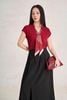 FAS34221 - Áo sơ mi vải thun cotton dáng suông cổ xẻ V phối vạt thắt tạo kiểu - PANTIO
