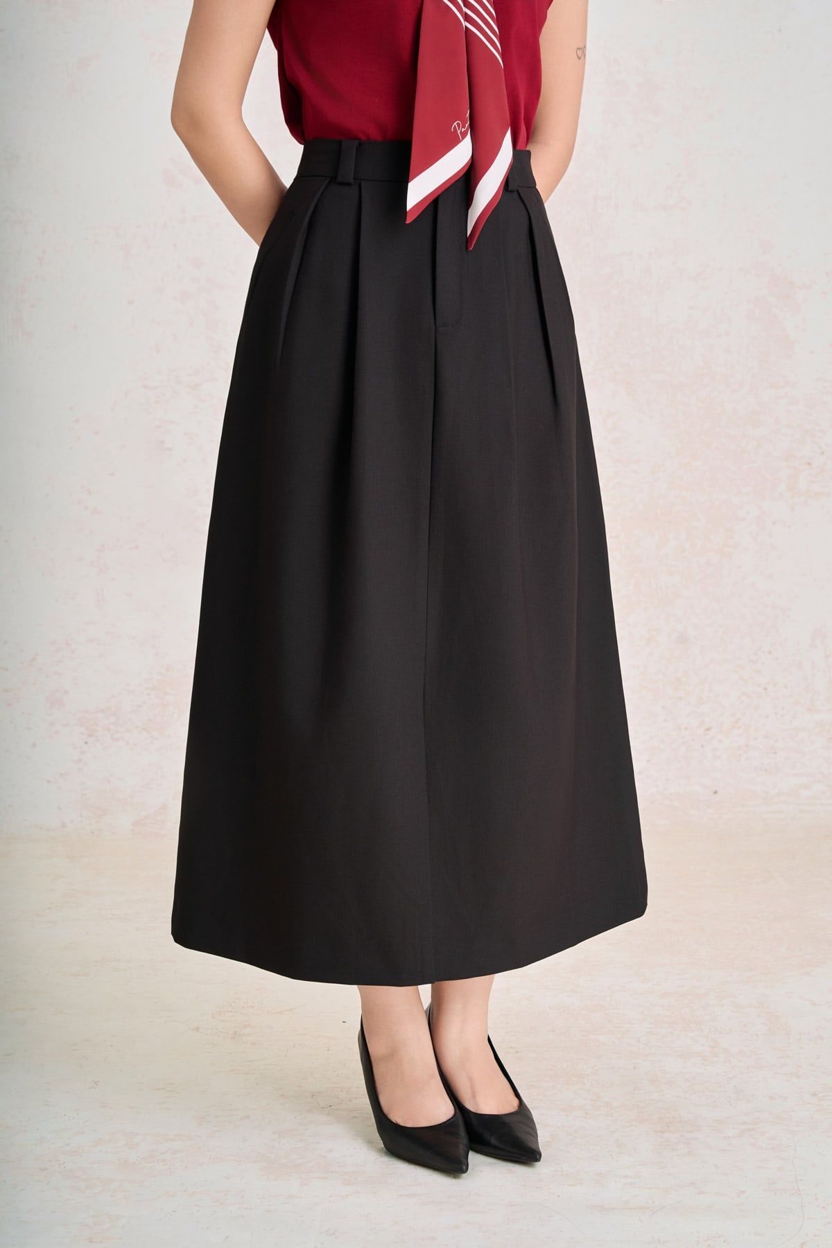 FAS34221 - Áo sơ mi vải thun cotton dáng suông cổ xẻ V phối vạt thắt tạo kiểu - PANTIO
