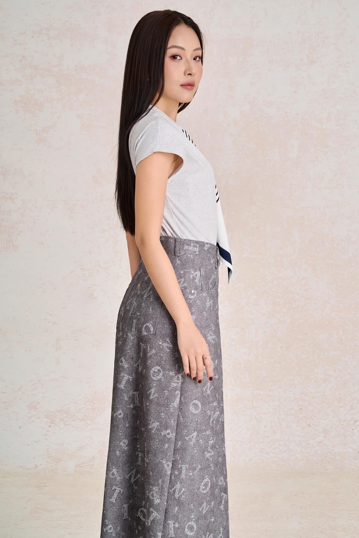 FJD51411 - Chân váy dài vải denim dáng chữ A cạp cao xẻ tà trước thời trang - PANTIO