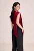 FAS34307 - Áo sơ mi công sở vải tơ dáng suông cổ đổ phối vạt vai chờm tạo kiểu - PANTIO