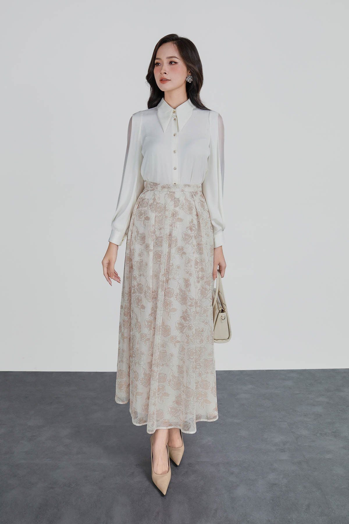 FJD51124 - Chân váy công sở vải lưới dáng xòe có lót vải habutai xếp li bong khóa thân sau - PANTIO