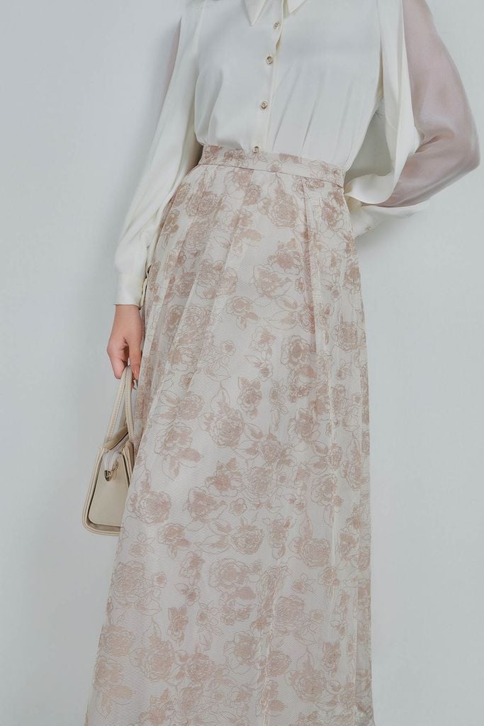 FJD51124 - Chân váy công sở vải lưới dáng xòe có lót vải habutai xếp li bong khóa thân sau - PANTIO