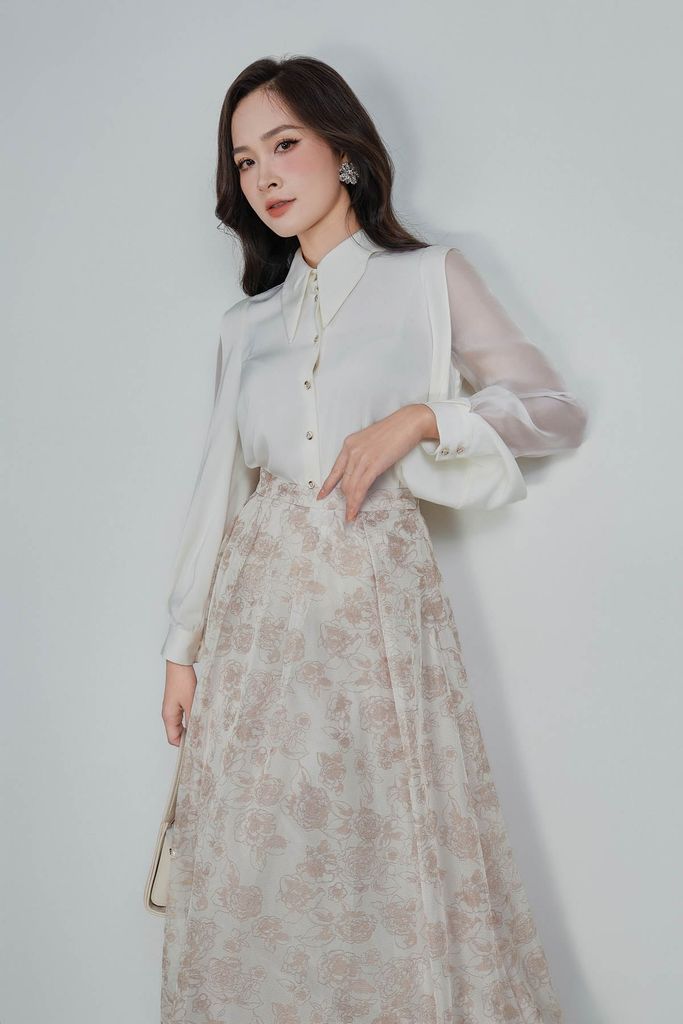 FJD51124 - Chân váy công sở vải lưới dáng xòe có lót vải habutai xếp li bong khóa thân sau - PANTIO