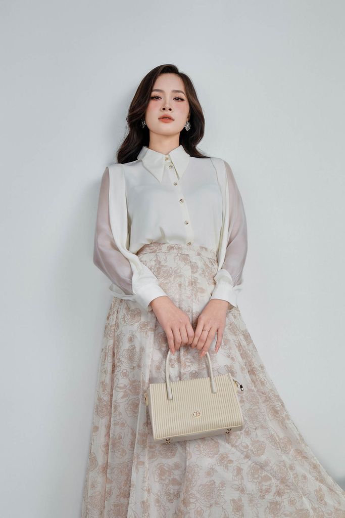 FJD51124 - Chân váy công sở vải lưới dáng xòe có lót vải habutai xếp li bong khóa thân sau - PANTIO