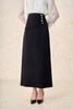 FJD51342 - Chân váy dài công sở vải thô dáng chữ A hông xếp nhún phối khuy kim loại tạo kiểu khoá thân sau - PANTIO